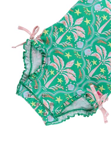 Image of RuffleButts Baby Girls UPF 50+ Sun Protection Floral Printed Long Sleeve One Piece Rash Guard Swimsuit with Zipper
