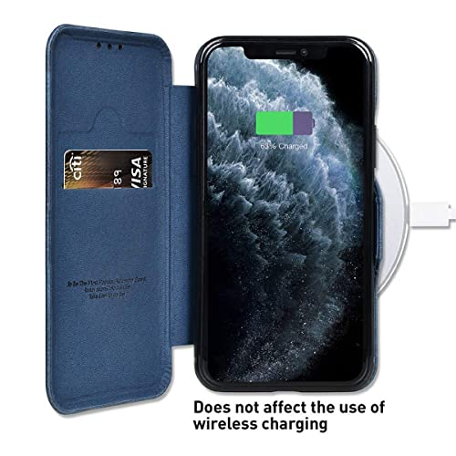 Image of PULOKA for iPhone 13 - Sleek Flip Case - Premium Vegan Leather Phone Cover with Card Slot - Slim, Durable, Privacy Protection - Kickstand Function - Elegant Flip Wallet Cases for Apple - Blue