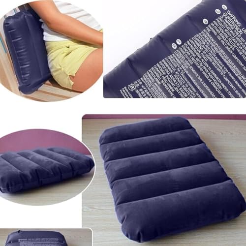 Image of Premium Inflatable Travel Pillow for Neck & Back Support | Soft Flocked Air Cushion | Quick Inflate /Deflate Valve | Lightweight, Portable & Foldable