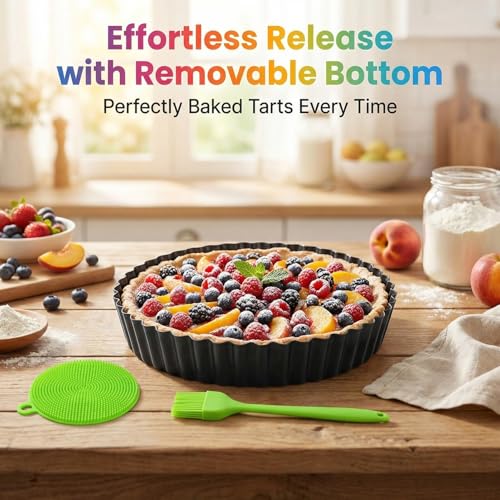COONE Quiche Pan, 5.5cm/2.2in Deep Flan Dish with Loose Base, 24cm/9.4Inch Carbon Steel Baking Tray, Non-Stick Pie Tin for Baking Fruit Pies & Tarts - Image 6