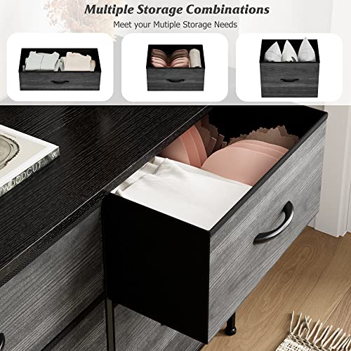 Nicehill Dresser For Bedroom With 5 Drawers, Storage Drawer Organizer, Wide Chest Of Drawers For Closet, Clothes, Kids, Baby, Tv Stand With Storage Drawers, Fabric Drawers, Black Wood Grain #TOP5