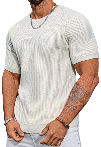 Men's White Casual Knit T Shirt, Short Sleeve...