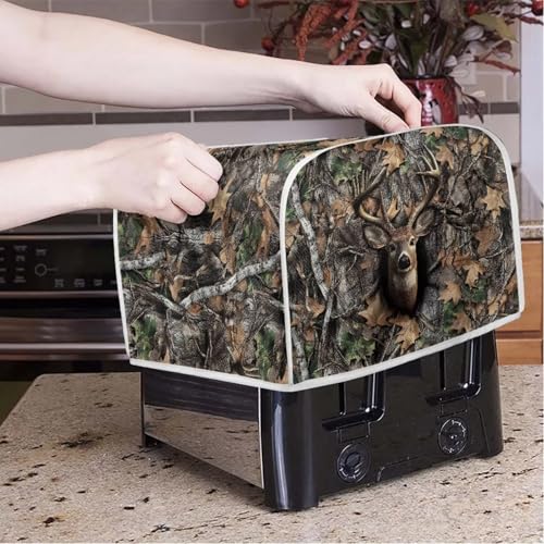 Image of Talayituse Deer Camo Print Toaster Cover 4 Slice Wide Slot, Lightweight Toaster Cover Dust Protection Washable Appliance Bag Bread Maker Cover, M