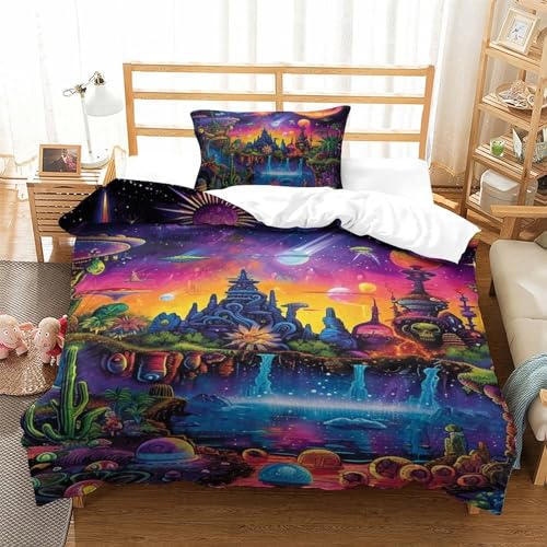 Housse de couette impression 3D microfifre parure de lit 2 pièces résistante