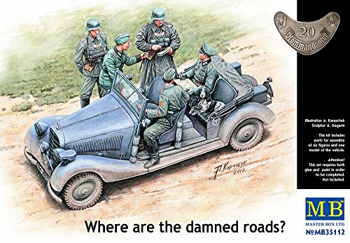 Master Box Where are The Damed Roads? WWII German Military Car (with 5 Figures and Dog) Figure Model Building Kits (1:35 Scale)