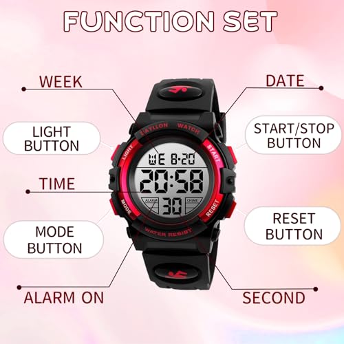 Image of Dayllon Kids Digital Watch Boys Outdoor Sports 50M Waterproof Girls Watches Alarm Clock 12 /24 H Stopwatch Calendar for Ages 3-15 Boy Girl Wristwatch Kids Gift