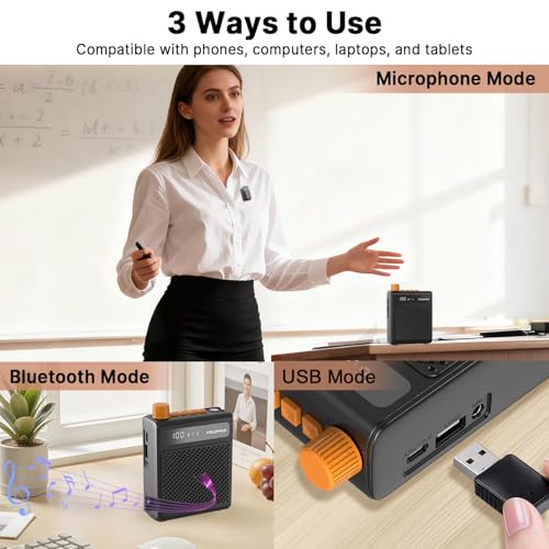 Image of VELOMAX Wireless Voice Amplifier for Teachers with Bluetooth & USB Playback, 3-Mode Portable Personal Speaker, 2600mAh Long Battery Life for Classroom, Meeting, Tour Guide (Single Mic)