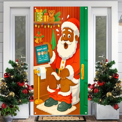 Image of BlissYard Santa Christmas Door Cover 35x71 Inch Polyester
