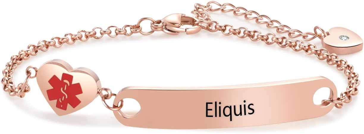 Rose Gold Medical Alert Bracelets for Women Men Adjustable Stainless Steel First Aid Bracelets