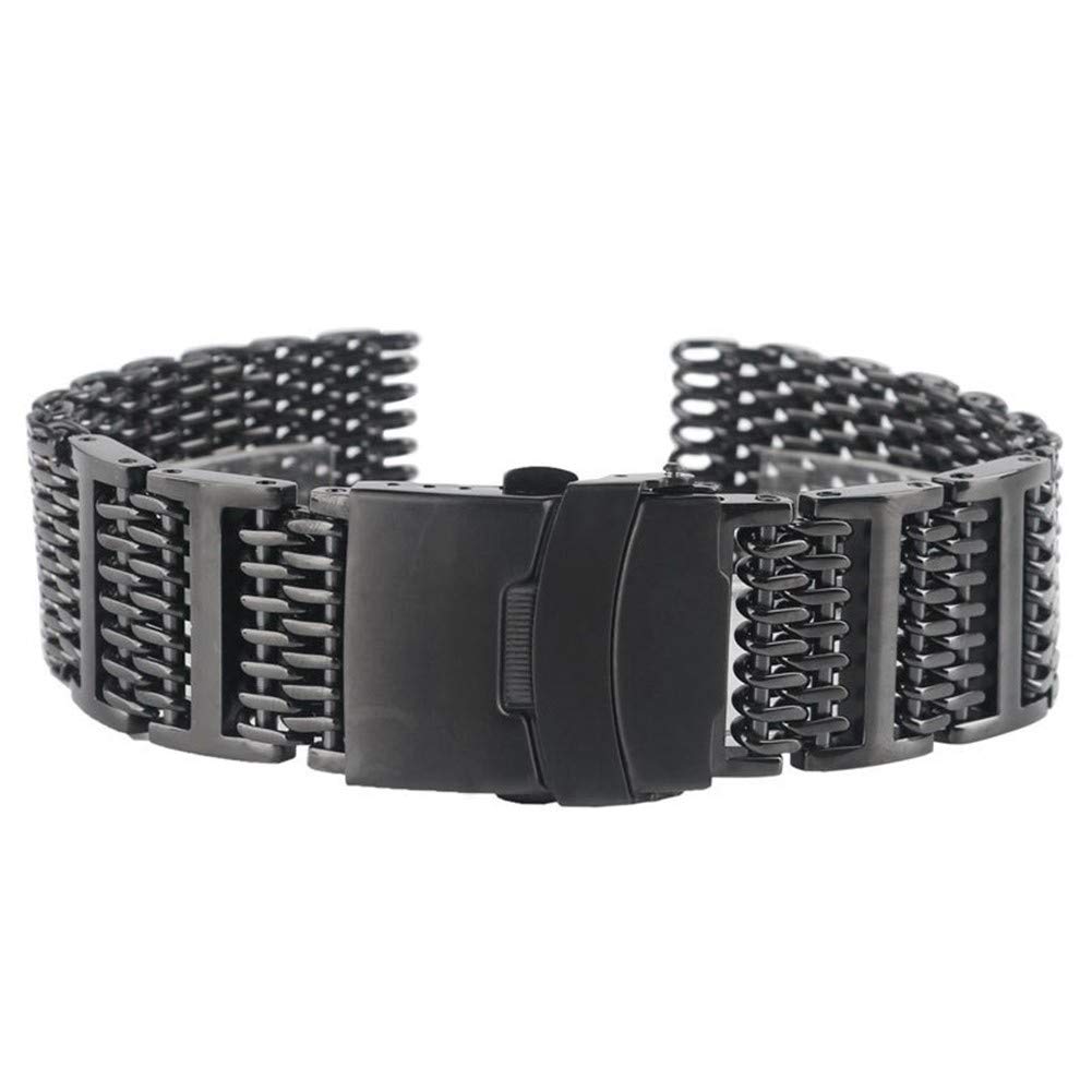 20mm 22mm 24mm Męski pasek do zegarka ze stali nierdzewnej Shark Mesh Pasek na nadgarstek Luksusowa wymiana bransoletki Zwart Push Button (jeden kolor 24mm)