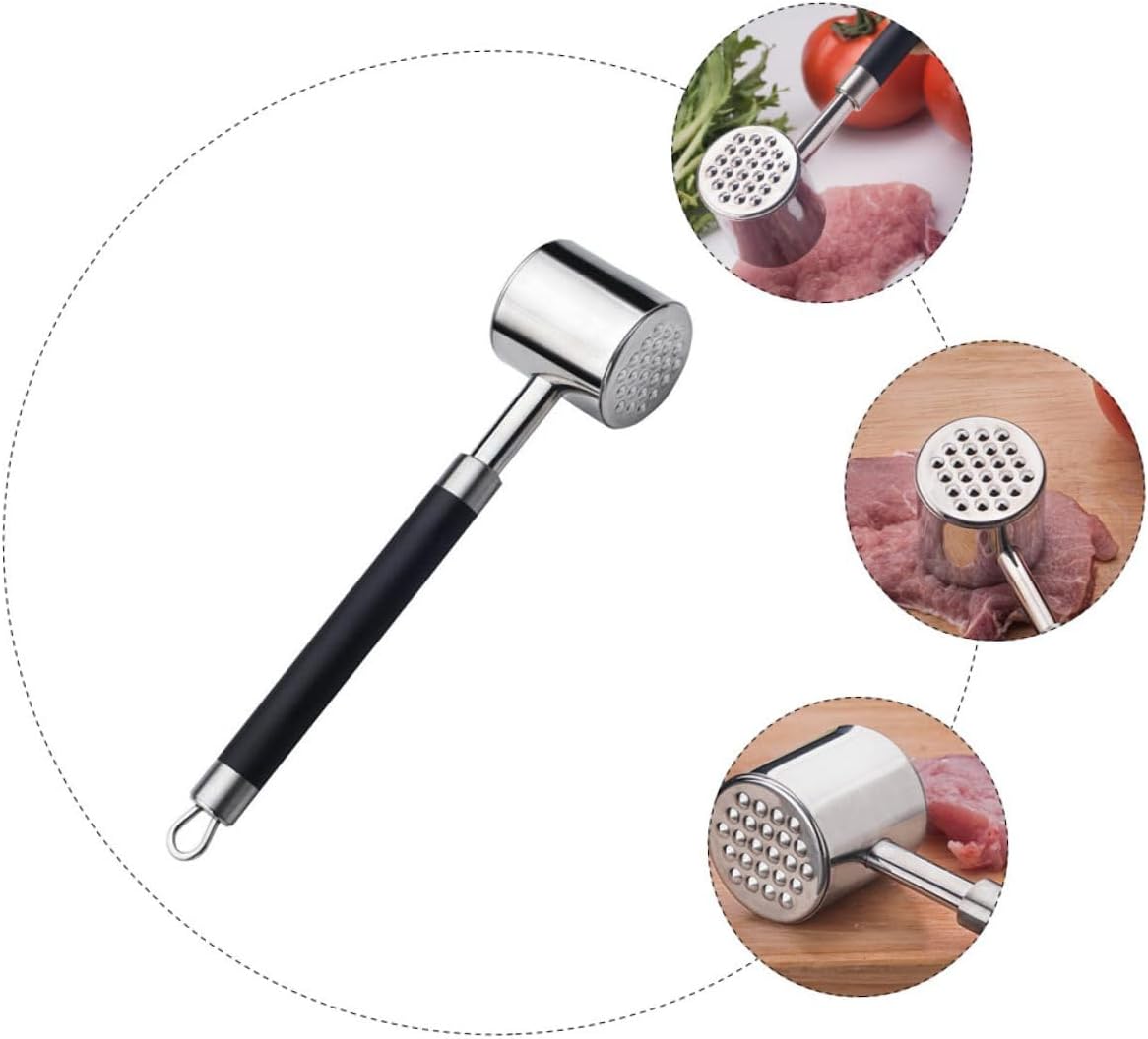 GLEAVI Dual Sided 304 Stainless Steel Meat Tenderizer Hammer with Non-slip Black Handle, Kitchen Mallet for Beef, Pork, Steak, Household Cooking Tool