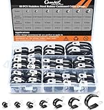 60PCS Cable Clamps Assortment Kit, Camtek Stainless Steel Rubber Cushion Pipe Clamps Hose Clamps Metal Clamp Fuel Line Hose Water Pipe Air Tubing Clamp 7 Sizes 1/4'' 5/16'' 3/8'' 1/2'' 5/8'' 3/4'' 1''