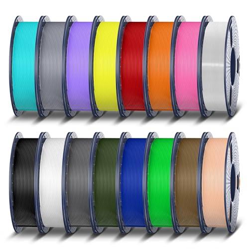 Image of TECBEARS PETG Filament Bundle, 250g /Spool, 16 Color, 4kg in Total, Black+White+Gray+Olive Green+Red+Pink+Orange+Blue+Cyan+Green+Yellow+Beige+Purple+Transparent+Coffee+Sliver