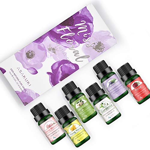 ASAKUKI Floral Essential Oils Gift Set, Aromatherapy Diffuser Oils Flower Fragrance,100% Pure Therapeutic Grade with Lavender, Ylang Ylang, Rose, Jasmine, Cherry Blossom, Gardenia