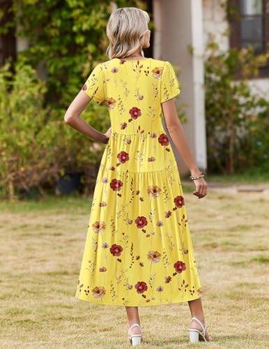 Image of Zeagoo Summer Dresses for Women 2026 Maxi Bohemian Floral Short Sleeve Long Dress Casual Flowy Tired Beach Sundress