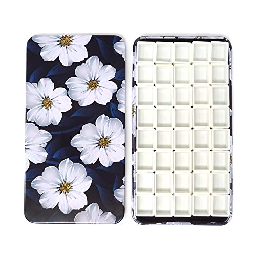 Honbay Estojo de tinta de paleta de latas de aquarela com 40 peças de meia frigideira de plástico (flor branca)