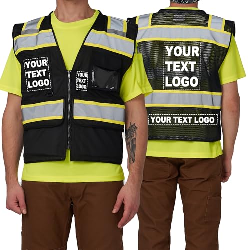 Image of A-SAFETY High Vis Reflective Safety Vest for Men Women Zipper Ipad Pockets Mesh Construction Apparel Neon Vest for Work