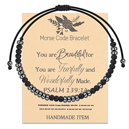 FEELMEM Psalm 139:14 Morse Code Bracelet Religious Jewelry Christening Gift Inspirational Gift Bible Verse Bracelet