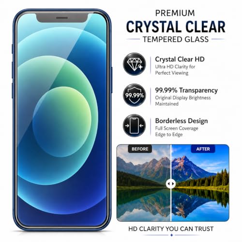 Image of ArmourPro 3D Borderless Tempered Glass for iPhone 12 Mini, Set of 2 HD Clear Screen Protectors with 3D Curved Edges, 9H Hardness, Oleophobic Coating, Case Friendly