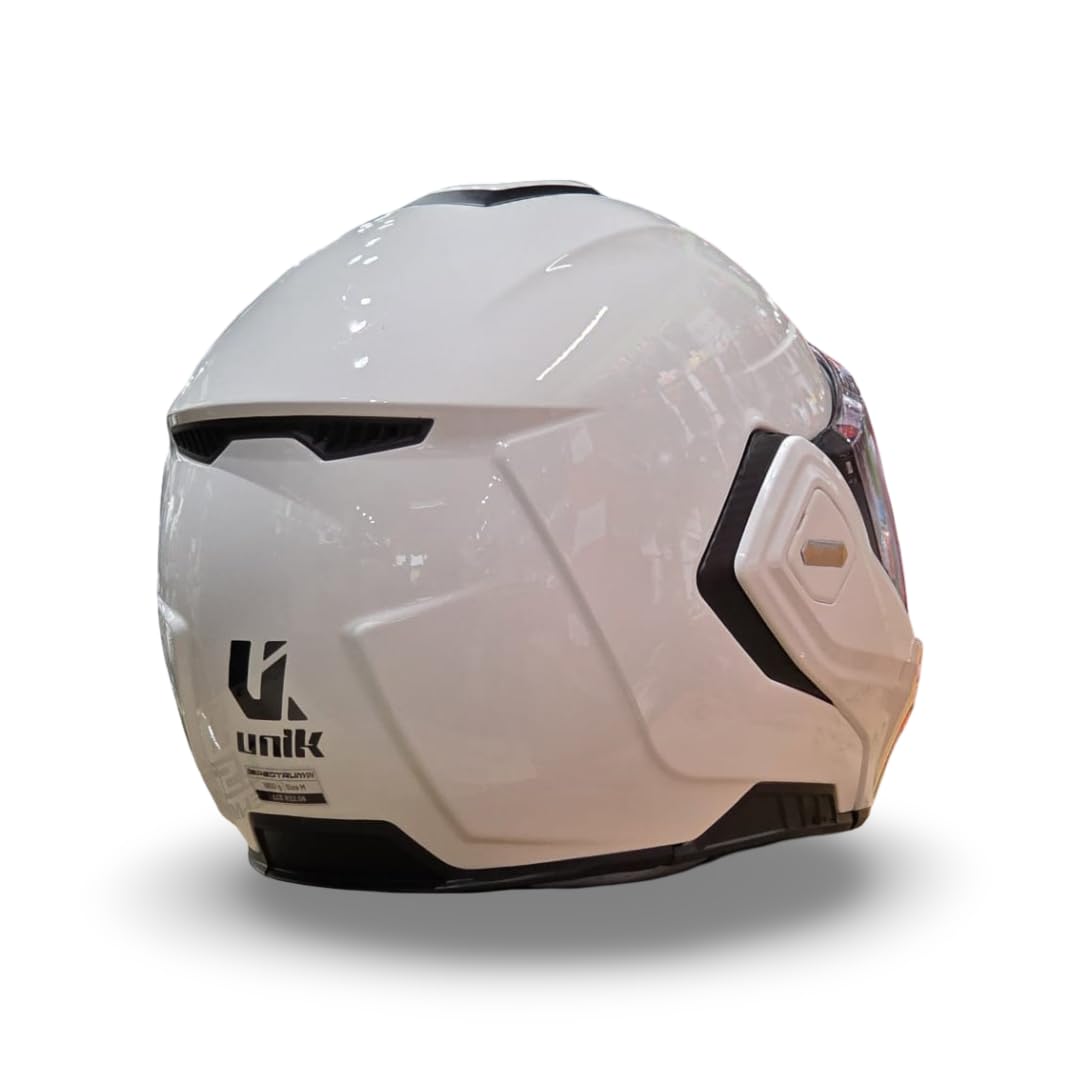 unik Casco Modular Abatible 180 Spectrum Moto Adultos Visera Solar Doble Policarbonato 2 Calotas Ventilación Frontal Trasera Cierre Micrométrico - Blanco brilo , Talla L