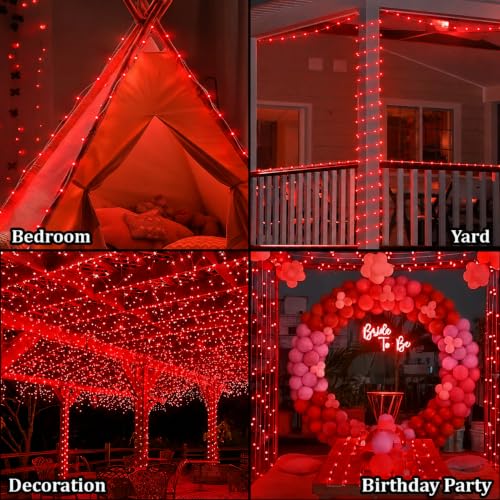 Image of fizzytech Rice Fairy String Lights, 20 Meter Copper Wire Point Control Lights with 8 Flash Modes for Diwali, Christmas, Wedding, Window, Garden & Home Decoration - Red, 200 LED