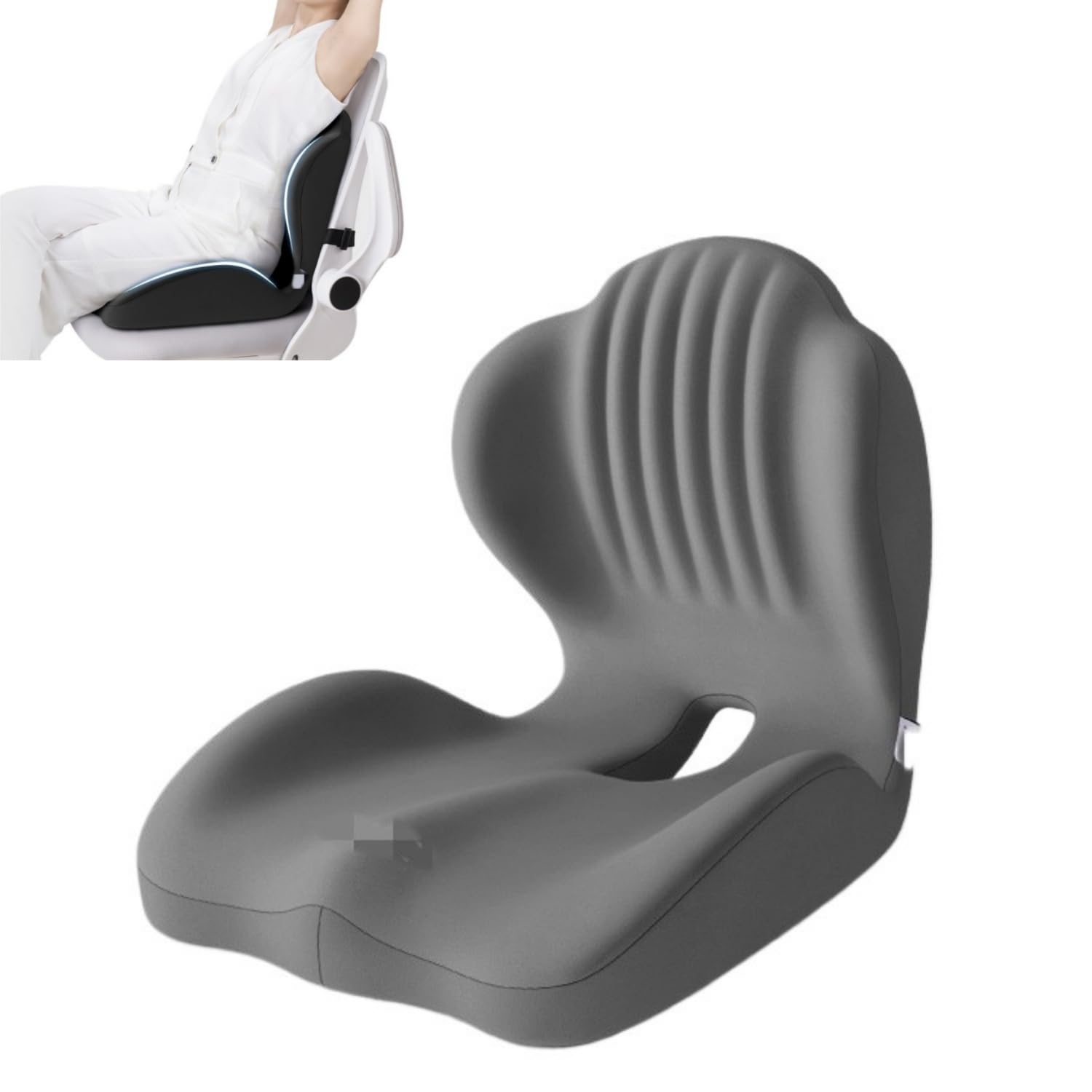 2-in-1 Back and Seat Cushion with Lumbar Support，Memory Foam L-Shaped Integrated Seat Cushions，L-Shaped Ergonomic Support with Non-Slip Base, Breathable For Car,Office,Home (Light gray)