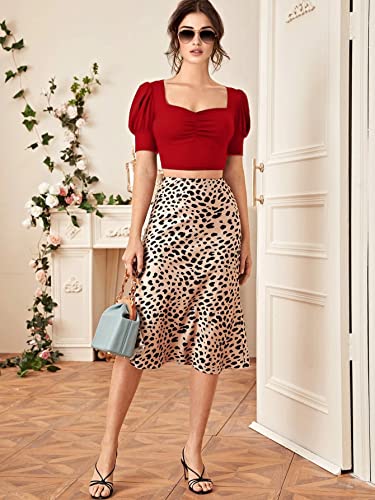 Image of Istyle Can Sweetheart Neck Ruched Front Puff Sleeve /Half Sleeve Streachable Solid /Plain Slim Fit Crop top for Women | Women's Slim FIT Crop TOP | Tops for Women