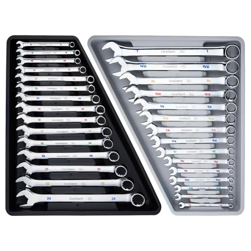 Image of toolant Max Grip 30pcs Professional Metric & SAE Combination Wrench Set with Long Pattern Offset Heads Anti-Slip Teeth & Color-Coded Markings for Machinist, Auto, maintenance, DIYer