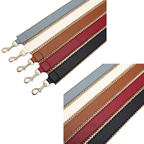 Manual Bead Edge Strap Shoulder Strap Unadjustable Replacement Strap Pu Leather Strap For Handbags Strap Purse Bag Strap (White-Silver) #TOP7