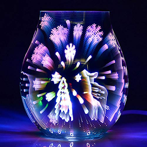 HaavPoois 3D Aromatherapie Lampe, Glas Aroma Lampe Weihnachtsbaum Schneeblume Hirsch Muster Wachs Schmelze Ölwärmer für Home Office Schlafzimmer Wohnzimmer Geschenke (Weihnachtshirsch) Cover