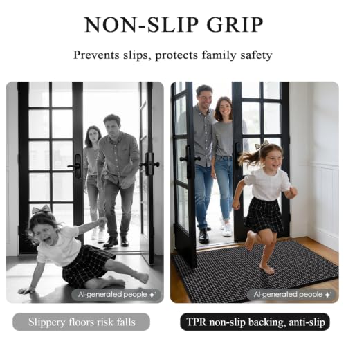 Image of hicorfe Waffle Door Mat Indoor Entrance,35 inchx24 inch Non Slip Indoor Mat,Black