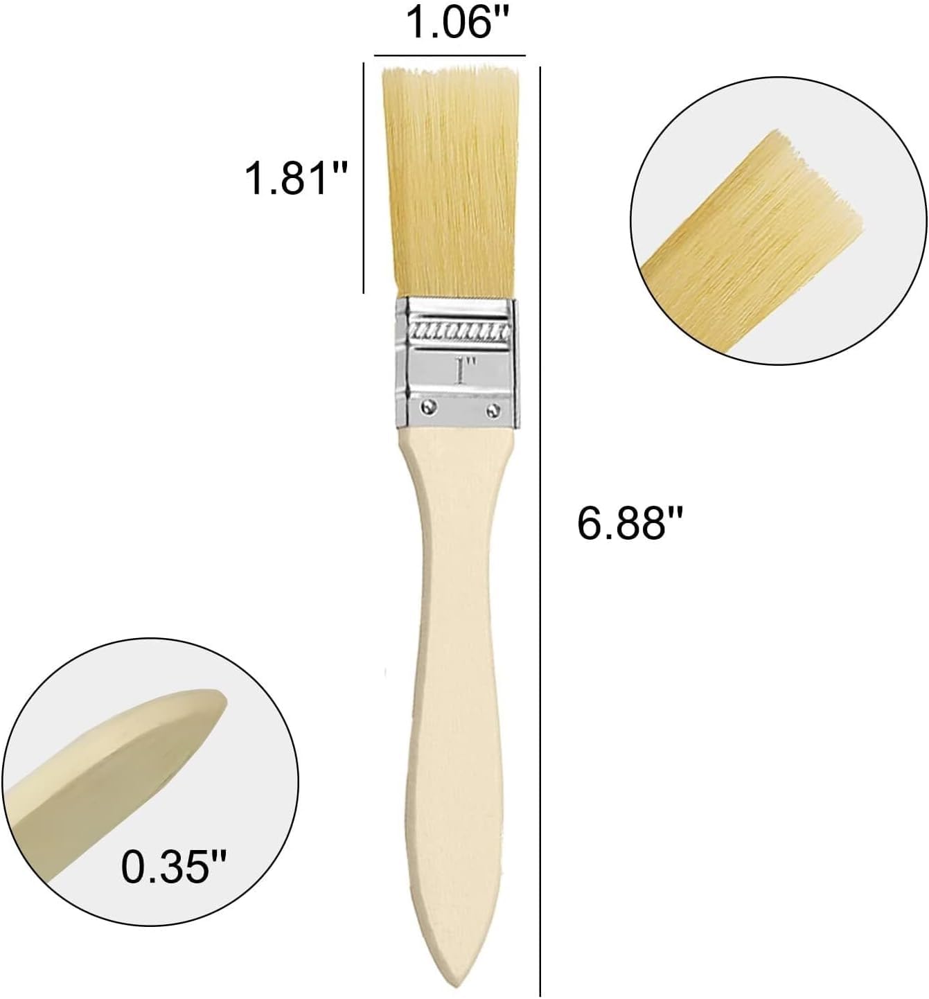 Zestaw 50 szt. pędzli chipowych 1 cal/2,54 cm Jednorazowe pędzle malarskie z naturalnego włosia z drewnianymi uchwytami do akrylu, oleju, farb, lakierów, akwareli, malarza, studentów, artyst