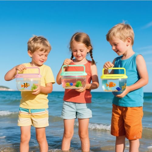 Image of Vodolo Beach Aquarium,4Pcs Fish Transport Container,Fun Travel Portable Fish Tank,Plastic Clear Fish Bucket,Beach Vacation Essentials for Kids,Beach Must Haves Crab Catching Kit