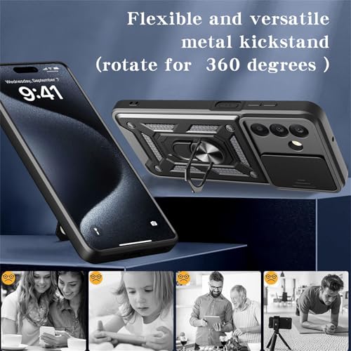 Image of Casodon Shockproof Back Case Cover for Samsung Galaxy A57 5G, Shockproof Samsung Galaxy A57 Back Cover, Ring Case with Kickstand and Camera Protection Shutter - Black