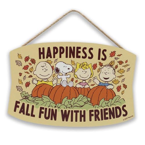 Peanuts Happiness Is Fall Fun With Friends Hanging Wood Wall Decor - Cute Snoopy Sign for Fall Decor