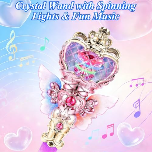 Image of PATPAT Light-Up Princess Magic Wand with Music, USB Rechargeable LED Fairy Magic Stick with Heart Crown & Angel Wings, Fantasy Role-Play Magical Stick Costume Party, Cosplay, Pretend Play & Gifting