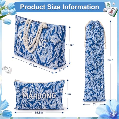 Set de bolsas para Mahjong 3 piezas con manija azul miniatura 6