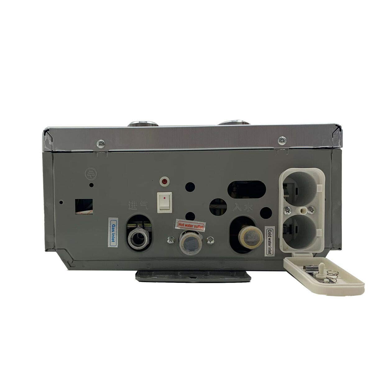 8L 16KW Tragbarer Gas Durchlauferhitzer Propangas Campingdusche für Außenbereich Bad Warmwasser LPG Warmwasserbereiter Tankless Instant, Silber