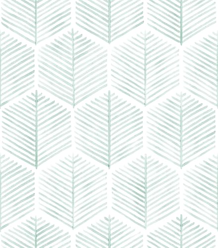 Image of MelunMer Geometric Peel and Stick Wallpaper Boho Green White 17.3''x591'' | Modern Self Adhesive Removable Wallpaper for Bedroom /Bathroom Waterproof, Contact Paper for Cabinets, Drawers Easy to Install