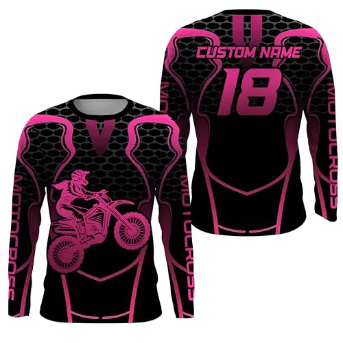 Pink Motocross Jersey Women Girl UPF30+ Youth Dirt Bike Racing Shirt Biker Girl Motorcycle Off-Road MX Jersey XM195 (Adult Jersey)
