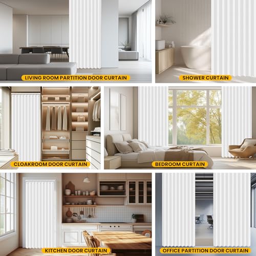 Image of AJAZZ Blackout Magnetic Door Curtain with Curtain Rods Adjustable 28-39 inch Long Patio Door for Bedroom Living Room Accordion Doorway Curtain Sets (1 Pack, 43 W x 78 L, White)