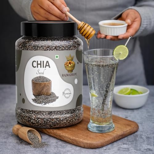 Image of RAJWADIRIPE Premium Raw Chia Seeds, Omega 3 Rich, High in Calcium, Protein & Fibre, Jar Pack (1KG)