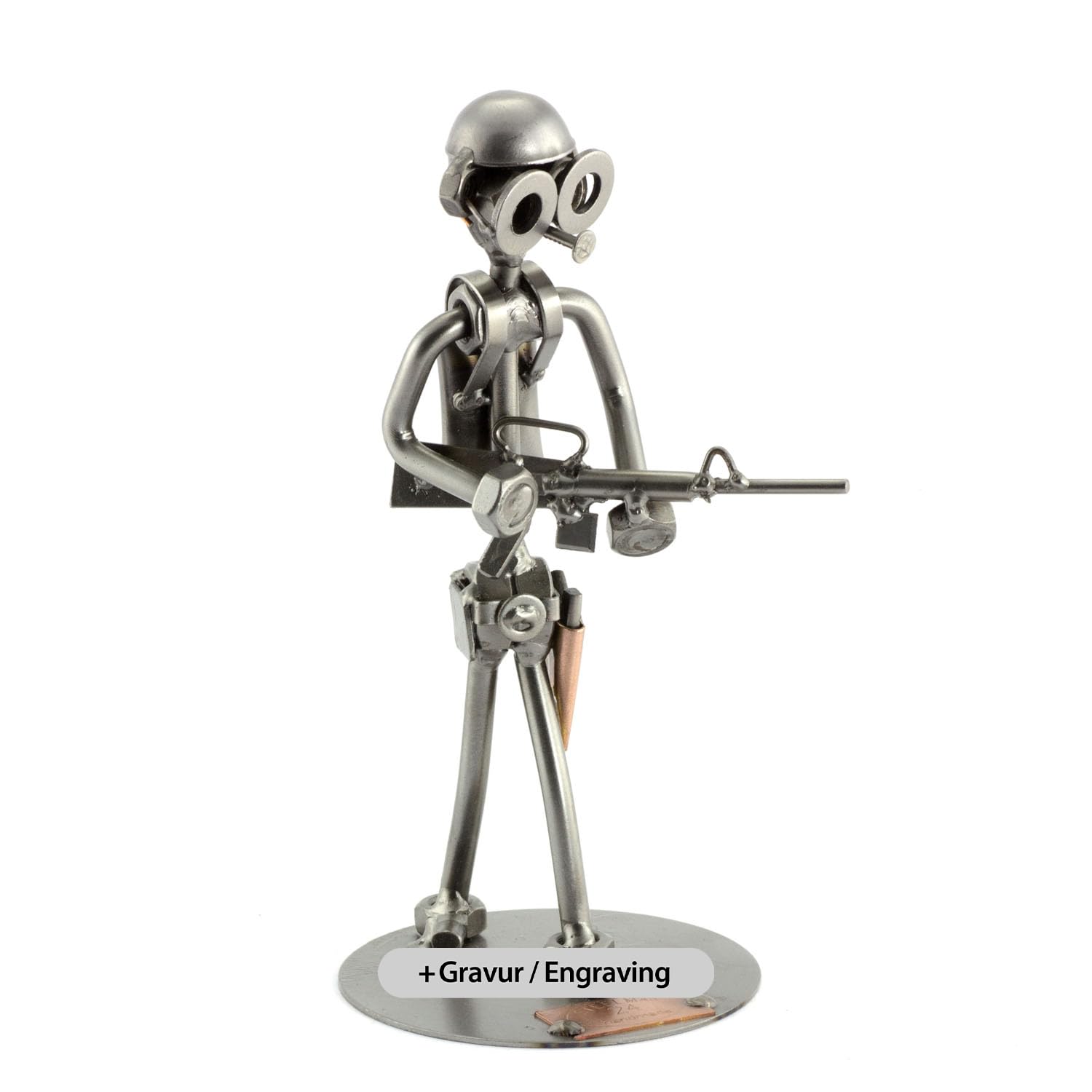 Steelman24 I Nuts and bolts sculpture Soldier With Personal Engraving I Handmade ornaments I I Metal figurine