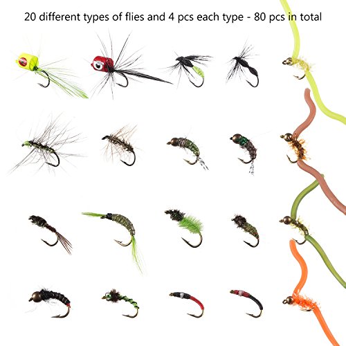 Image of BASSDASH Fly Fishing Flies Kit Fly Assortment Trout Bass Fishing with Fly Box with Dry /Wet Flies, Nymphs, Streamers, Popper