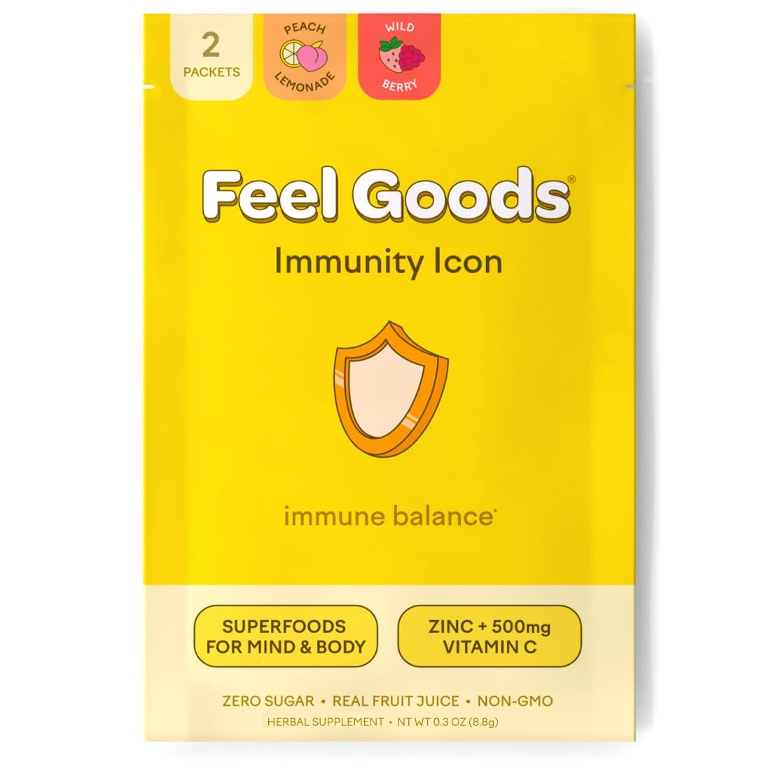 Feel GoodsImmunity Icon, Zero Sugar, Vitamin C, A, B, D, E & Zinc, Organic Elderberry, Ashwagandha, Drink Mix Powder, Vegan, Non GMO, Caffeine & Gluten Free | Flavor Sampler, 2 Count