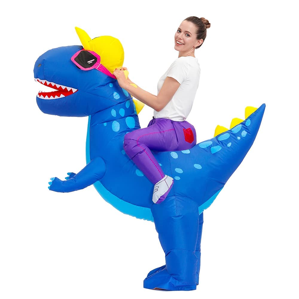 JASHKE Disfraz de Dinosaurio Hinchable Dinosaurio Azul Disfraces Hinchables Disfraces de Halloween Hinchables para Adultos