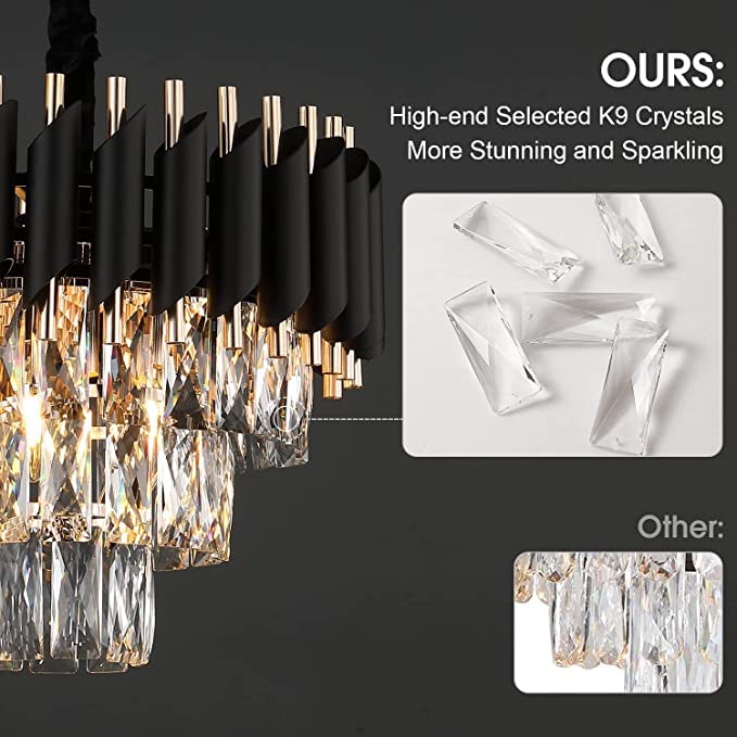 Image of DREAMY DESIGNS Chandelier Lights for Ceiling Black Gold 400 MM 3-Tier Crystal Chandeliers for Living Room with 3 Mode LED Light Plate for Hall Modern Jhumar Designer Bedroom and Dining Room