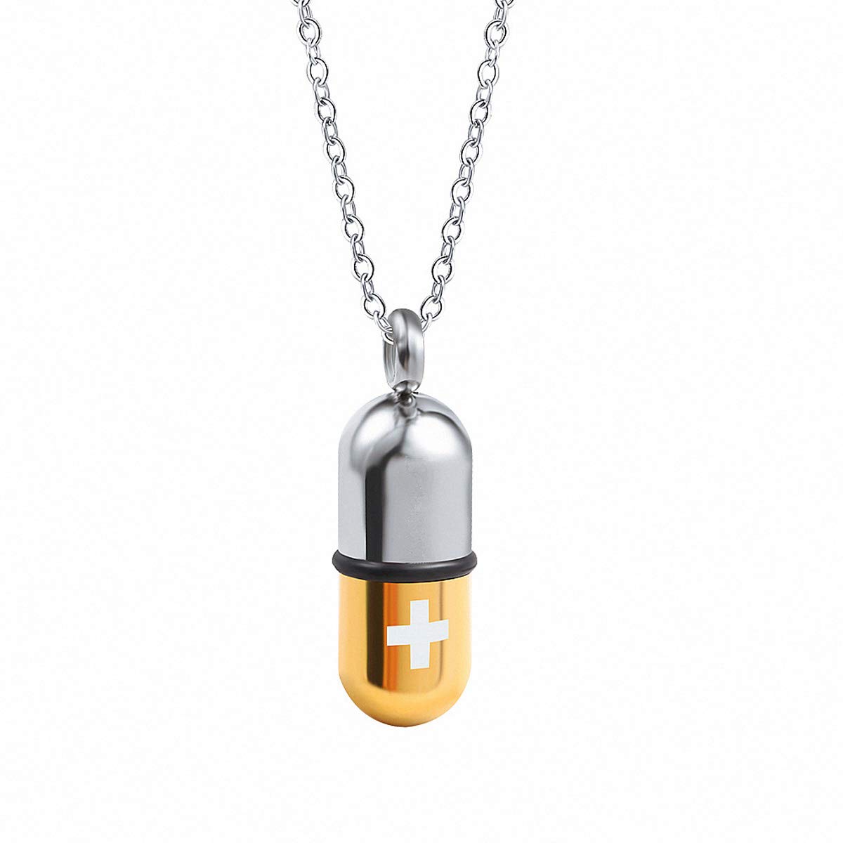 Jewelry Stainless Steel Cross Capsule Medicine Pill Pendant Necklace,Multi Color Option
