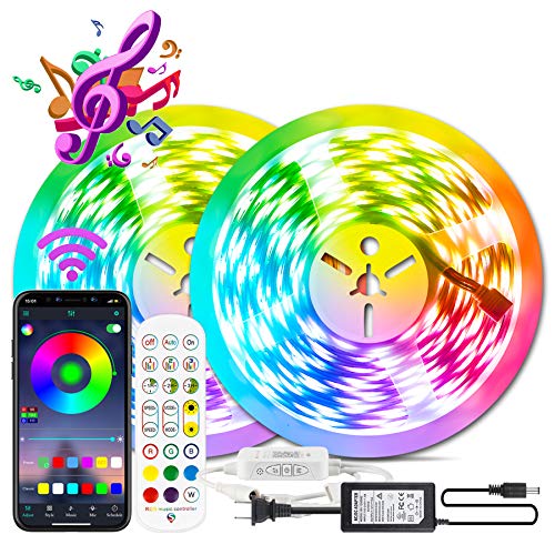 BIHRTC RGB Led Strip Lights 65.6ft 20m 600leds 5050 Color Changing Flexible Led Tape Lights with Remote App Control Sync to Music Apply Led Lights Strip for Bedroom Kitchen Party Lighting