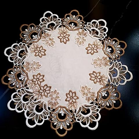 LeLehome Jacquard Lace Doily Placemats 4 Pieces, 15 Inch Classic Embroidery Round Dresser Table Mats for Party Home Kitchen Dining Table Nightstand Cover